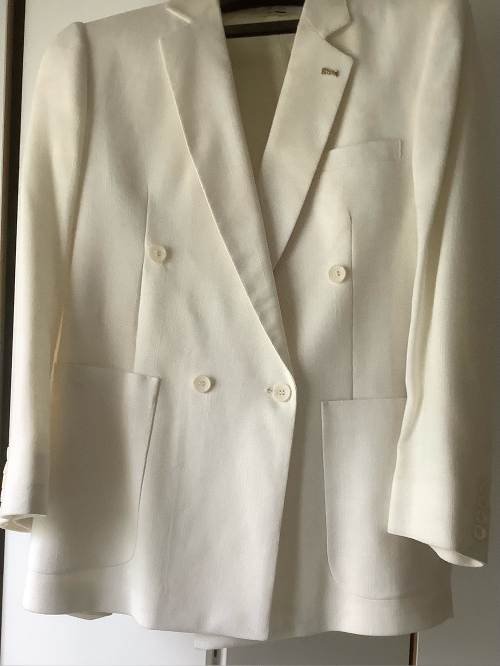 Men’s Double-Breasted White Linen Blazer